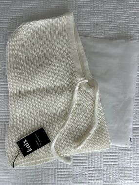 Knit Ivory Hooded Scarf with Drawstrings